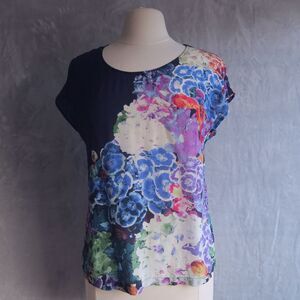 ANTHROPOLOGIE MAEVE Crepe Silk Floral Top Size 4 Art to Wear Watercolor